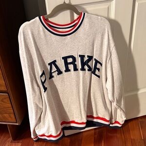 Parker White Sweatshirt with Navy and Red Ribbed Trim